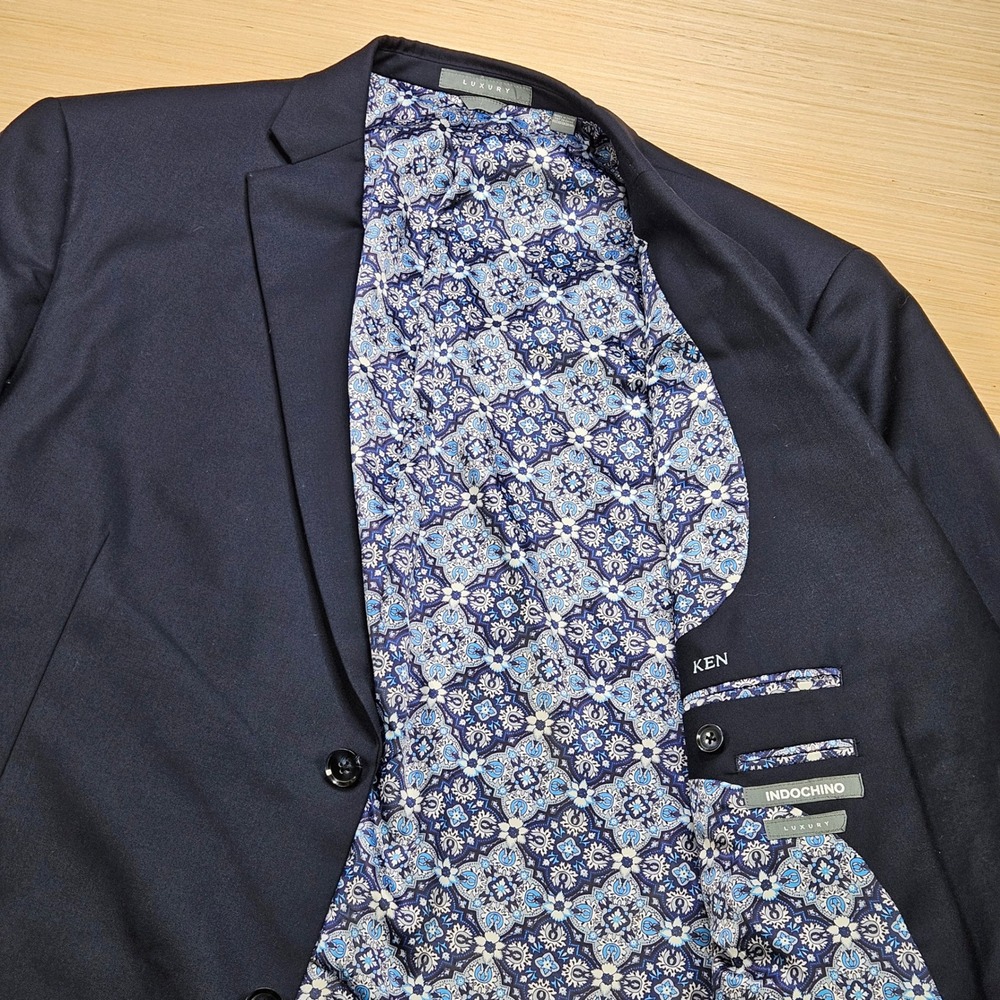 Indochino Luxury Blazer Men Navy Blue Wool Cashmere Newbury 64 Sport Coat READ